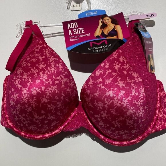 Maidenform Women's Pink Floral Plush Padding Underwired Push-Up Bra Sz 38D NWT - Picture 1 of 7